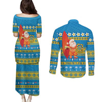 Tuvalu Christmas Couples Matching Puletasi and Long Sleeve Button Shirt Cute Santa Manuia te Kilisimasi LT14 - Polynesian Pride