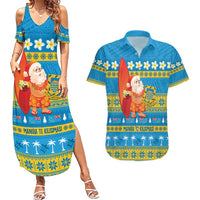 Tuvalu Christmas Couples Matching Summer Maxi Dress and Hawaiian Shirt Cute Santa Manuia te Kilisimasi LT14 Blue - Polynesian Pride