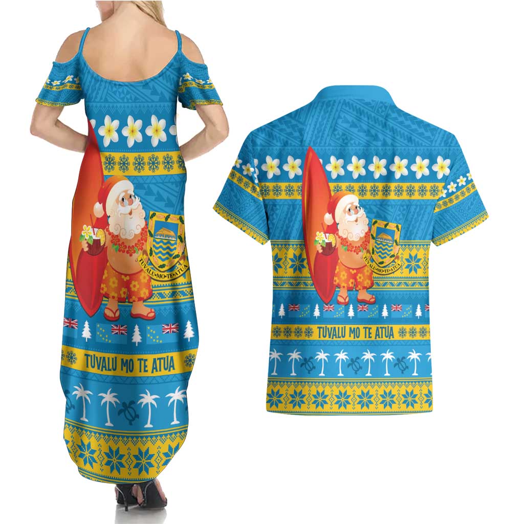 Tuvalu Christmas Couples Matching Summer Maxi Dress and Hawaiian Shirt Cute Santa Manuia te Kilisimasi LT14 - Polynesian Pride