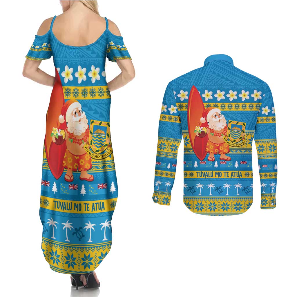 Tuvalu Christmas Couples Matching Summer Maxi Dress and Long Sleeve Button Shirt Cute Santa Manuia te Kilisimasi LT14 - Polynesian Pride
