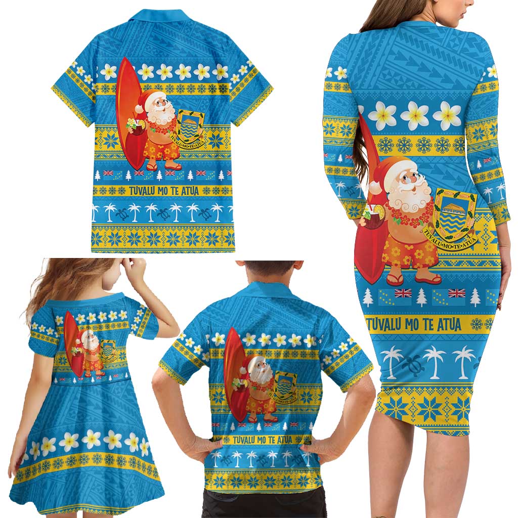 Tuvalu Christmas Family Matching Long Sleeve Bodycon Dress and Hawaiian Shirt Cute Santa Manuia te Kilisimasi LT14 - Polynesian Pride