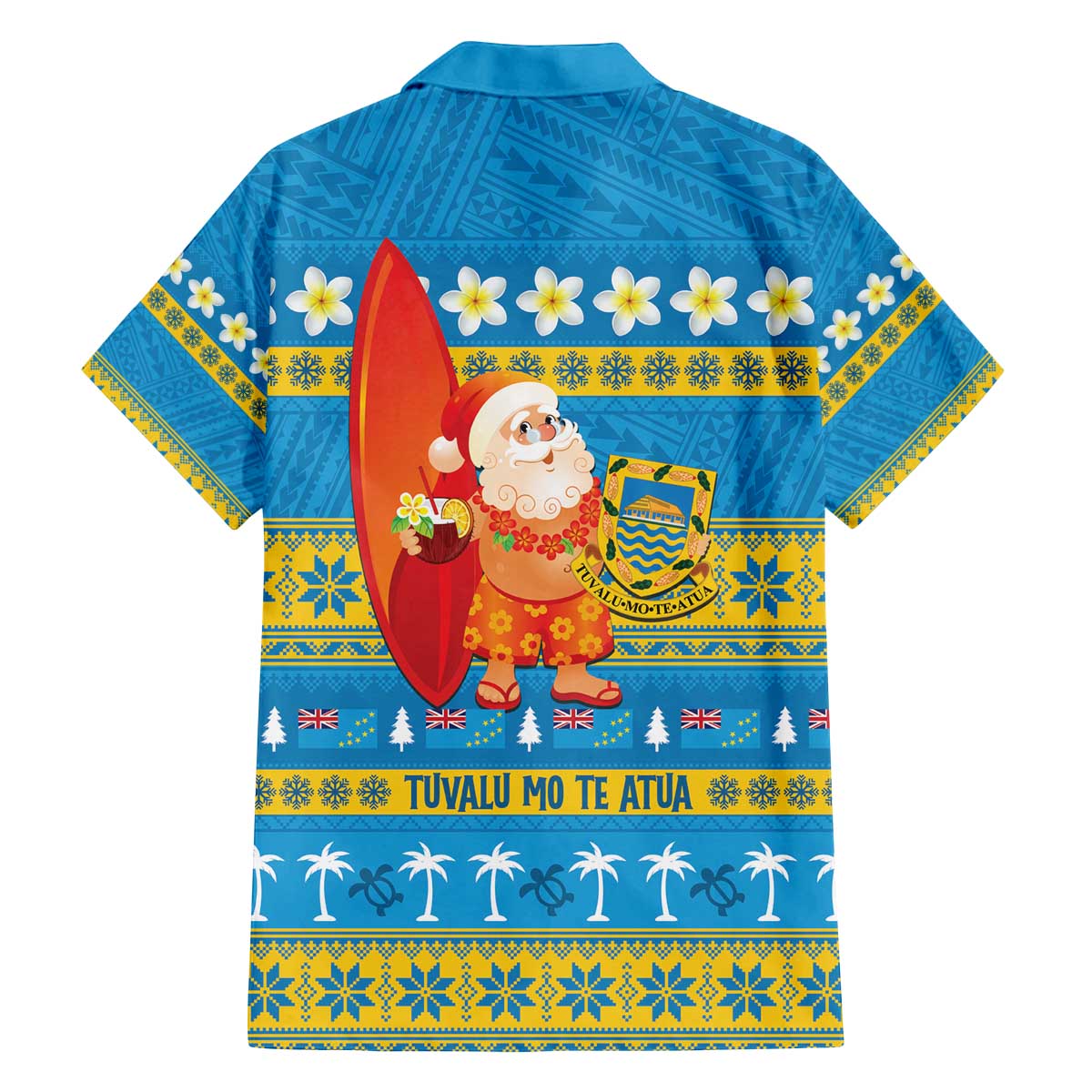 Tuvalu Christmas Family Matching Off The Shoulder Long Sleeve Dress and Hawaiian Shirt Cute Santa Manuia te Kilisimasi LT14 - Polynesian Pride