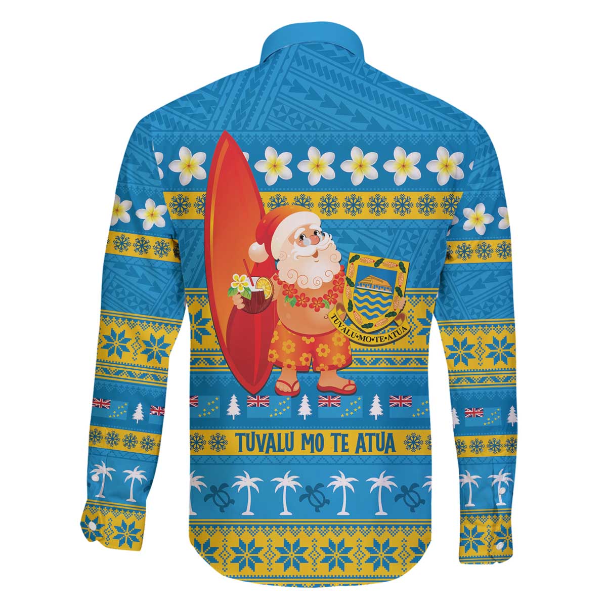 Tuvalu Christmas Family Matching Off The Shoulder Long Sleeve Dress and Hawaiian Shirt Cute Santa Manuia te Kilisimasi LT14 - Polynesian Pride