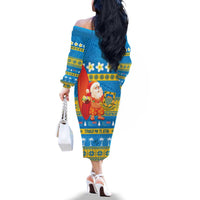 Tuvalu Christmas Family Matching Off The Shoulder Long Sleeve Dress and Hawaiian Shirt Cute Santa Manuia te Kilisimasi LT14 - Polynesian Pride