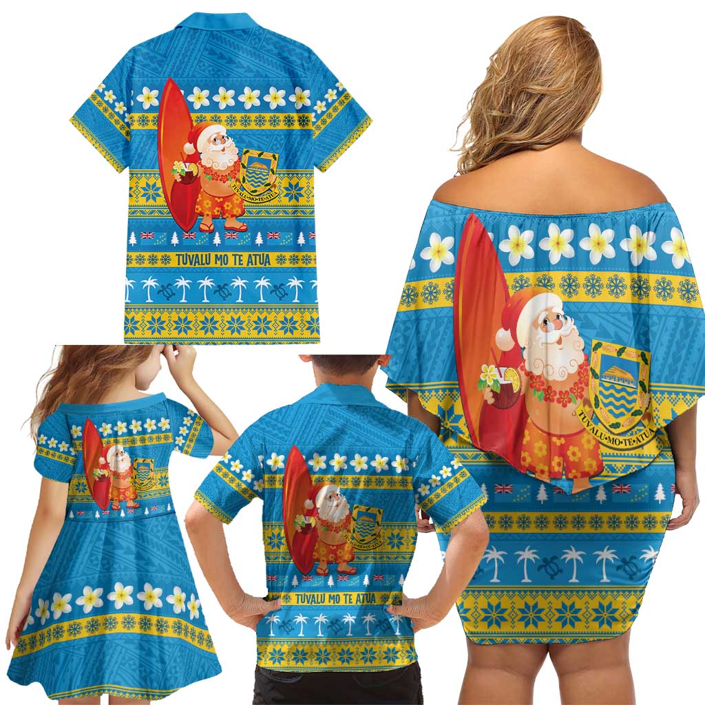 Tuvalu Christmas Family Matching Off Shoulder Short Dress and Hawaiian Shirt Cute Santa Manuia te Kilisimasi LT14 - Polynesian Pride