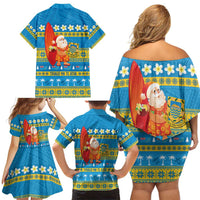 Tuvalu Christmas Family Matching Off Shoulder Short Dress and Hawaiian Shirt Cute Santa Manuia te Kilisimasi LT14 - Polynesian Pride