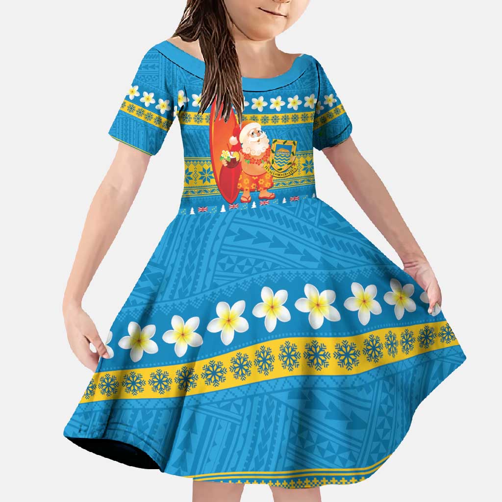Tuvalu Christmas Family Matching Summer Maxi Dress and Hawaiian Shirt Cute Santa Manuia te Kilisimasi LT14 Daughter's Dress Blue - Polynesian Pride