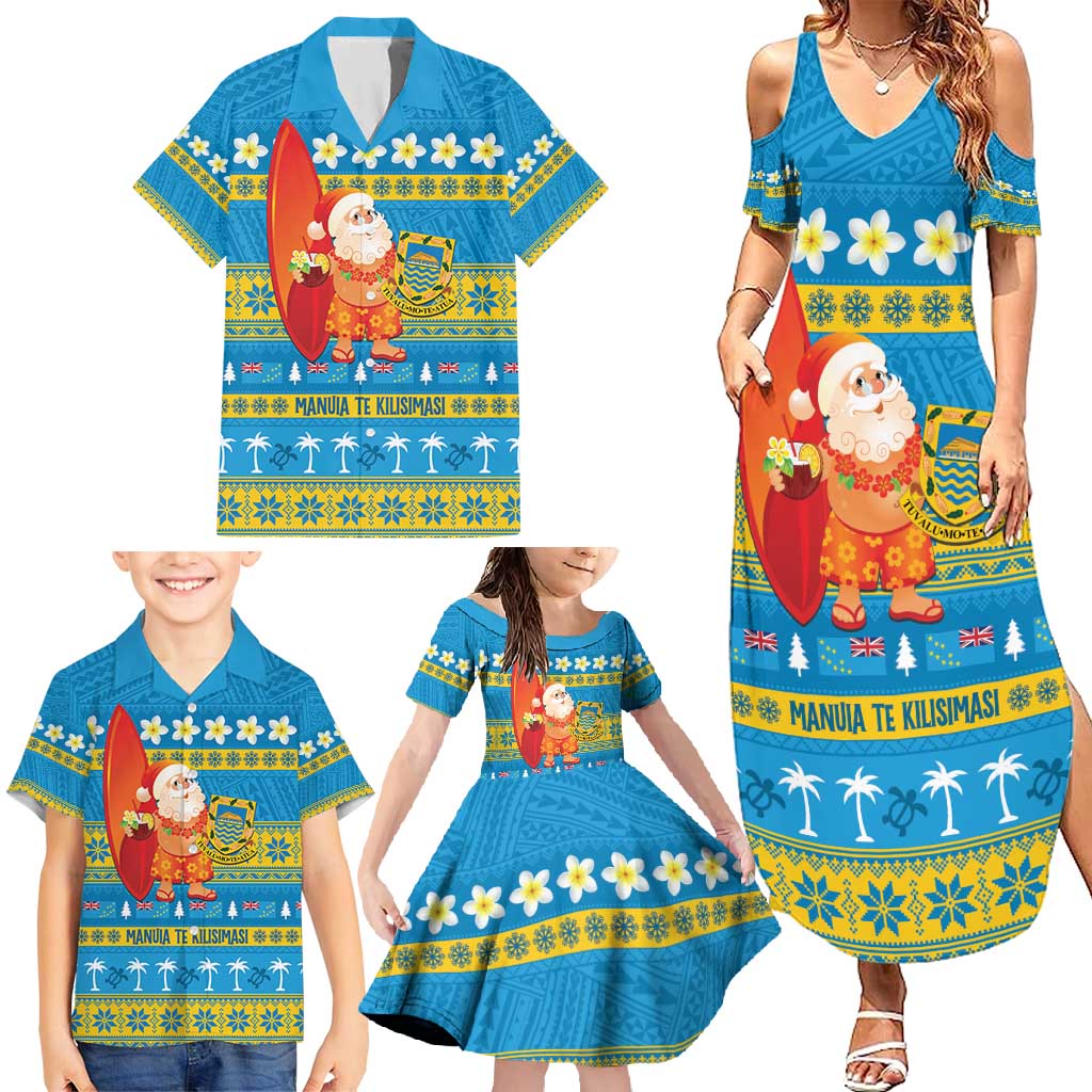 Tuvalu Christmas Family Matching Summer Maxi Dress and Hawaiian Shirt Cute Santa Manuia te Kilisimasi LT14 - Polynesian Pride