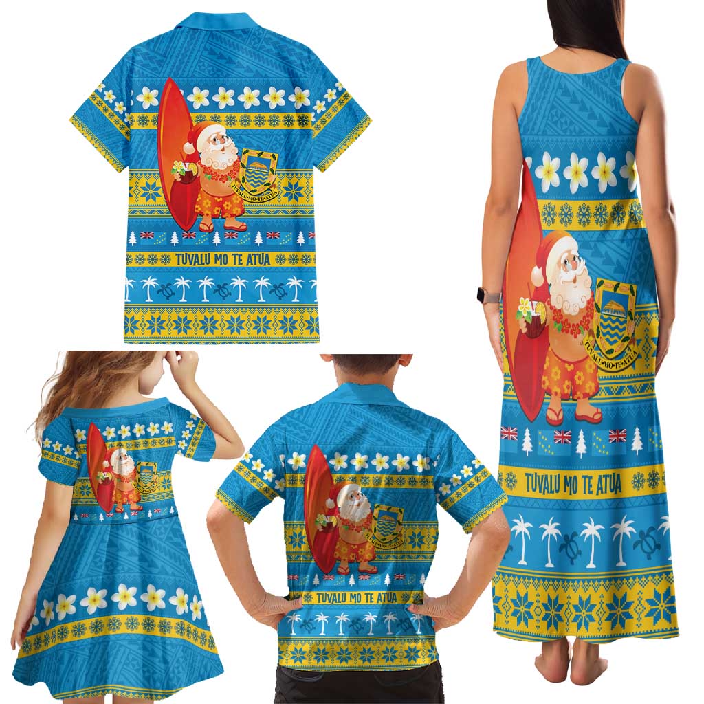 Tuvalu Christmas Family Matching Tank Maxi Dress and Hawaiian Shirt Cute Santa Manuia te Kilisimasi LT14 - Polynesian Pride