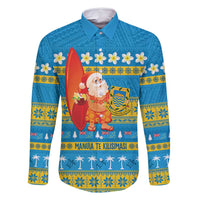 Tuvalu Christmas Family Matching Tank Maxi Dress and Hawaiian Shirt Cute Santa Manuia te Kilisimasi LT14 Dad's Shirt - Long Sleeve Blue - Polynesian Pride