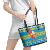Tuvalu Christmas Leather Tote Bag Cute Santa Manuia te Kilisimasi - Polynesian Pride