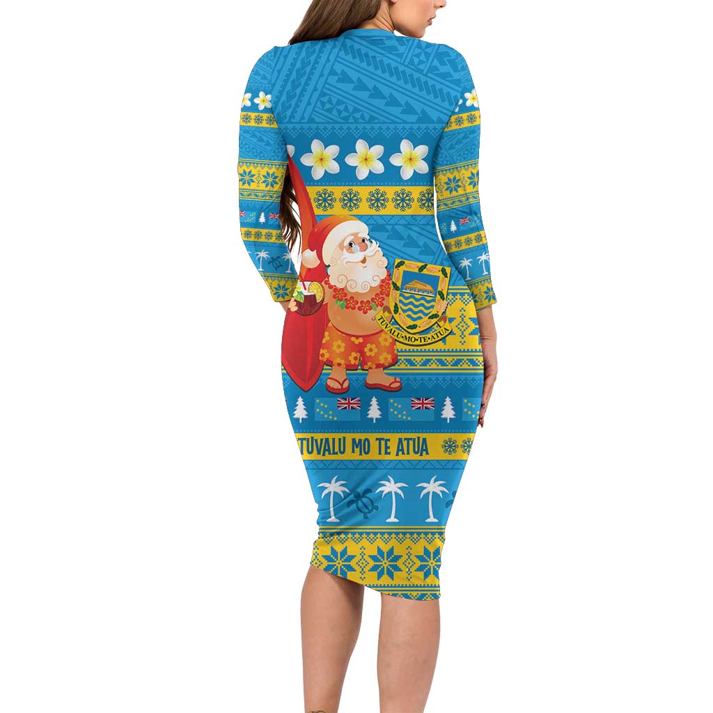 Tuvalu Christmas Long Sleeve Bodycon Dress Cute Santa Manuia te Kilisimasi LT14 - Polynesian Pride