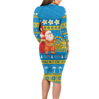 Tuvalu Christmas Long Sleeve Bodycon Dress Cute Santa Manuia te Kilisimasi LT14 - Polynesian Pride