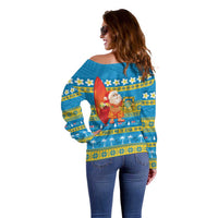 Tuvalu Christmas Off Shoulder Sweater Cute Santa Manuia te Kilisimasi - Polynesian Pride