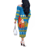 Tuvalu Christmas Off The Shoulder Long Sleeve Dress Cute Santa Manuia te Kilisimasi LT14 - Polynesian Pride