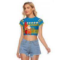 Tuvalu Christmas Raglan Cropped T Shirt Cute Santa Manuia te Kilisimasi - Polynesian Pride
