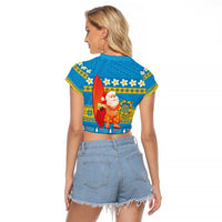 Tuvalu Christmas Raglan Cropped T Shirt Cute Santa Manuia te Kilisimasi - Polynesian Pride