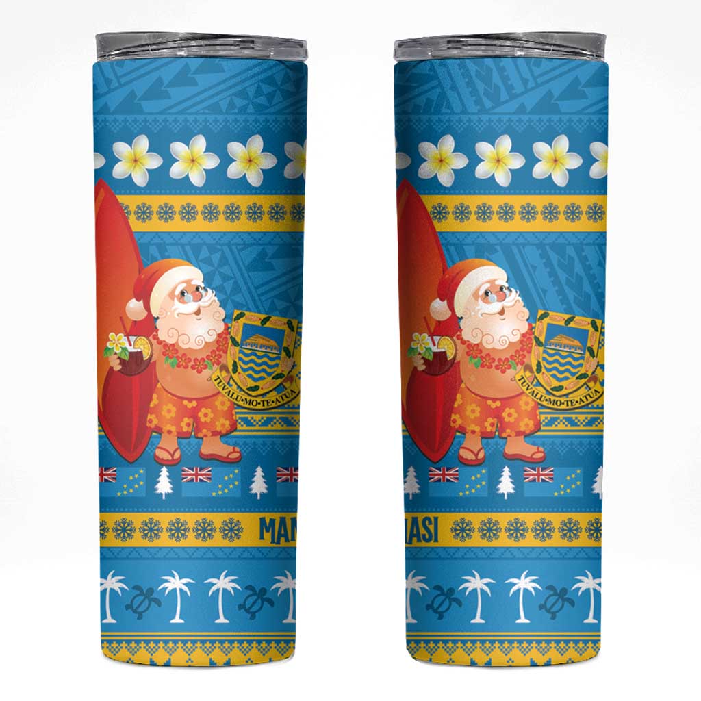 Tuvalu Christmas Skinny Tumbler Cute Santa Manuia te Kilisimasi LT14 Blue - Polynesian Pride