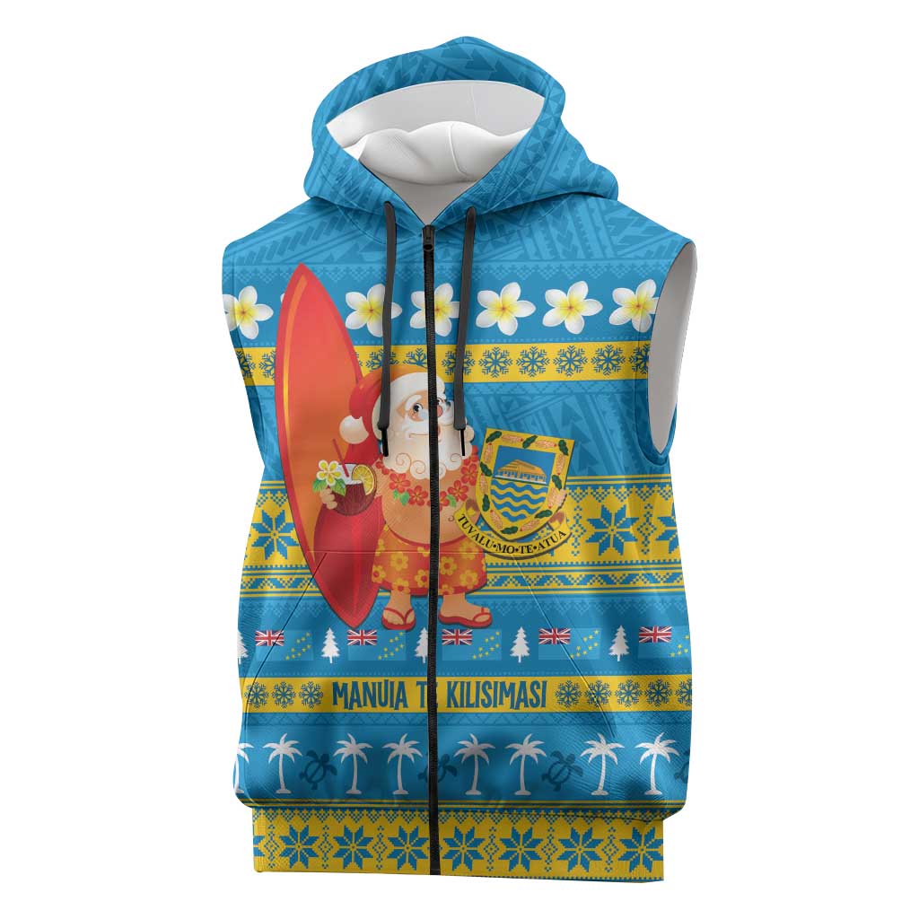 Tuvalu Christmas Sleeveless Zip Hoodie Cute Santa Manuia te Kilisimasi - Polynesian Pride