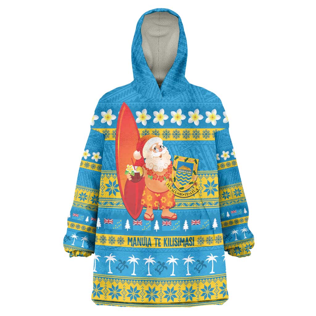 Tuvalu Christmas Wearable Blanket Hoodie Cute Santa Manuia te Kilisimasi LT14 One Size Blue - Polynesian Pride