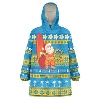 Tuvalu Christmas Wearable Blanket Hoodie Cute Santa Manuia te Kilisimasi LT14 One Size Blue - Polynesian Pride