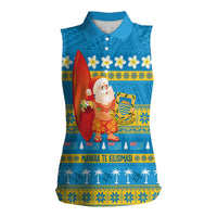 Tuvalu Christmas Women Sleeveless Polo Shirt Cute Santa Manuia te Kilisimasi LT14 Female Blue - Polynesian Pride