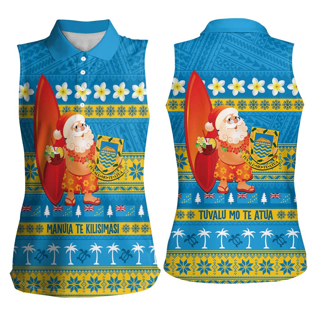Tuvalu Christmas Women Sleeveless Polo Shirt Cute Santa Manuia te Kilisimasi LT14 - Polynesian Pride