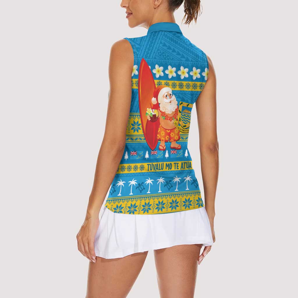 Tuvalu Christmas Women Sleeveless Polo Shirt Cute Santa Manuia te Kilisimasi LT14 - Polynesian Pride