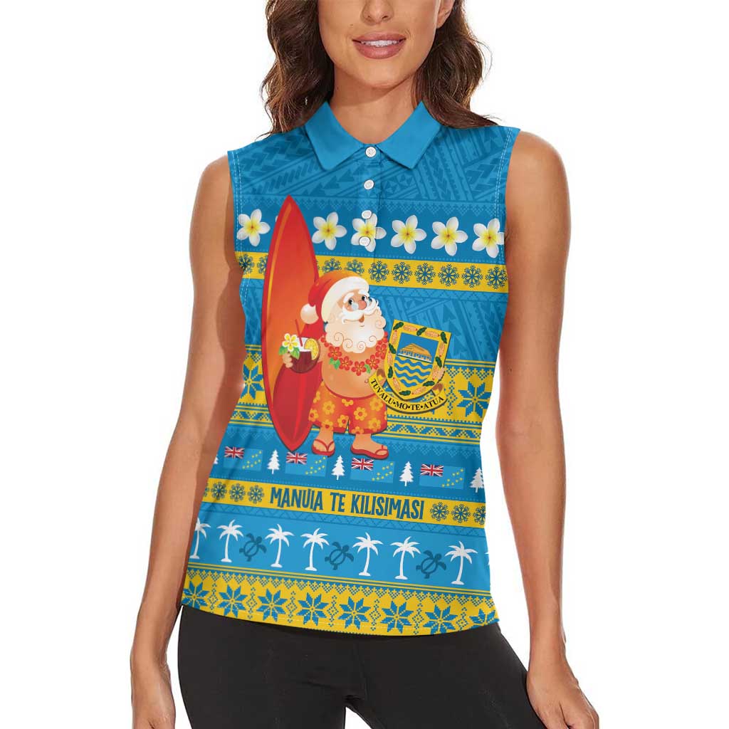 Tuvalu Christmas Women Sleeveless Polo Shirt Cute Santa Manuia te Kilisimasi LT14 - Polynesian Pride
