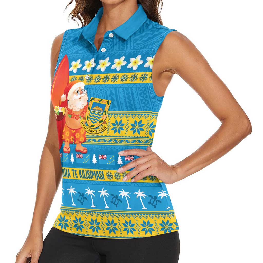 Tuvalu Christmas Women Sleeveless Polo Shirt Cute Santa Manuia te Kilisimasi LT14 - Polynesian Pride
