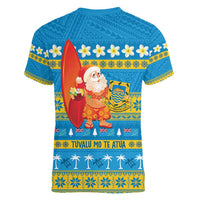 Tuvalu Christmas Women V-Neck T-Shirt Cute Santa Manuia te Kilisimasi LT14 - Polynesian Pride