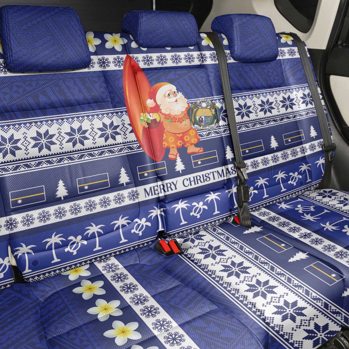 Nauru Christmas Back Car Seat Cover Cute Santa Coat Of Arms Merry Xmas LT14 - Polynesian Pride