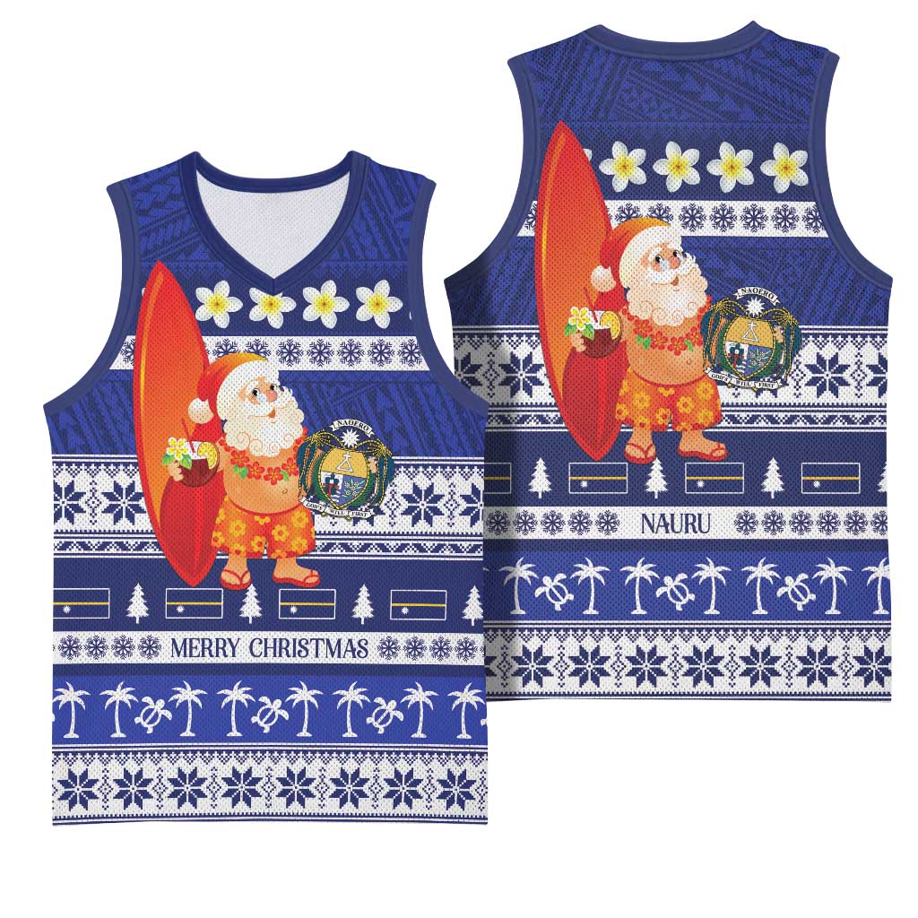Nauru Christmas Basketball Jersey Cute Santa Coat Of Arms Merry Xmas LT14 - Polynesian Pride