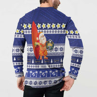 Nauru Christmas Button Sweatshirt Cute Santa Coat Of Arms Merry Xmas - Polynesian Pride