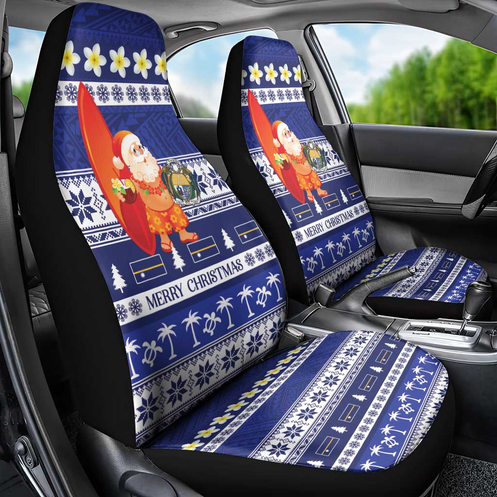 Nauru Christmas Car Seat Cover Cute Santa Coat Of Arms Merry Xmas LT14 - Polynesian Pride
