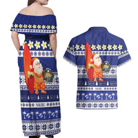 Nauru Christmas Couples Matching Off Shoulder Maxi Dress and Hawaiian Shirt Cute Santa Coat Of Arms Merry Xmas LT14 - Polynesian Pride