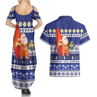 Nauru Christmas Couples Matching Summer Maxi Dress and Hawaiian Shirt Cute Santa Coat Of Arms Merry Xmas LT14 - Polynesian Pride