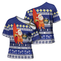 Nauru Christmas Cross Shoulder Shirt Cute Santa Coat Of Arms Merry Xmas LT14 - Polynesian Pride
