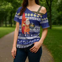 Nauru Christmas Cross Shoulder Shirt Cute Santa Coat Of Arms Merry Xmas LT14 - Polynesian Pride