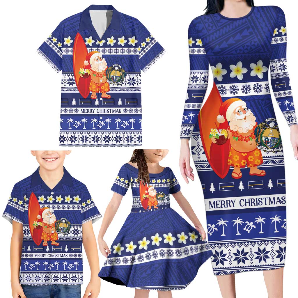 Nauru Christmas Family Matching Long Sleeve Bodycon Dress and Hawaiian Shirt Cute Santa Coat Of Arms Merry Xmas LT14 - Polynesian Pride