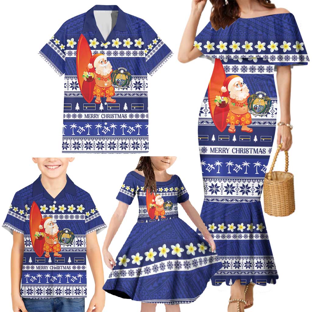 Nauru Christmas Family Matching Mermaid Dress and Hawaiian Shirt Cute Santa Coat Of Arms Merry Xmas LT14 - Polynesian Pride