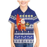 Nauru Christmas Family Matching Mermaid Dress and Hawaiian Shirt Cute Santa Coat Of Arms Merry Xmas LT14 Son's Shirt Navy Blue - Polynesian Pride