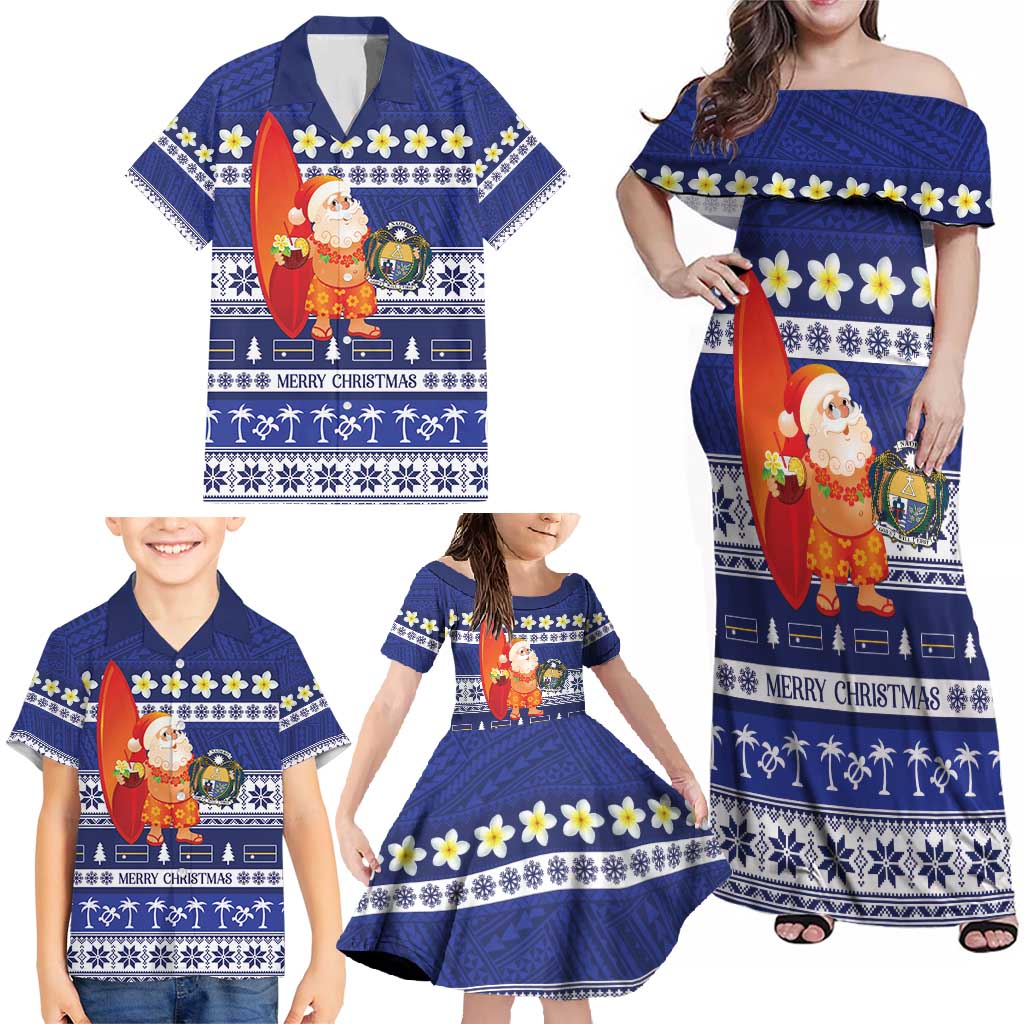 Nauru Christmas Family Matching Off Shoulder Maxi Dress and Hawaiian Shirt Cute Santa Coat Of Arms Merry Xmas LT14 - Polynesian Pride