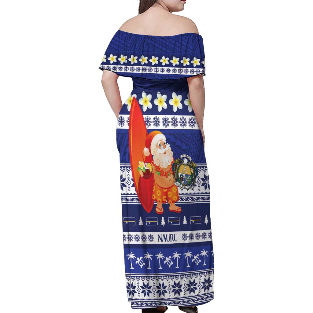 Nauru Christmas Family Matching Off Shoulder Maxi Dress and Hawaiian Shirt Cute Santa Coat Of Arms Merry Xmas LT14 - Polynesian Pride