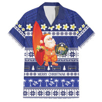Nauru Christmas Family Matching Puletasi and Hawaiian Shirt Cute Santa Coat Of Arms Merry Xmas LT14 Dad's Shirt - Short Sleeve Navy Blue - Polynesian Pride