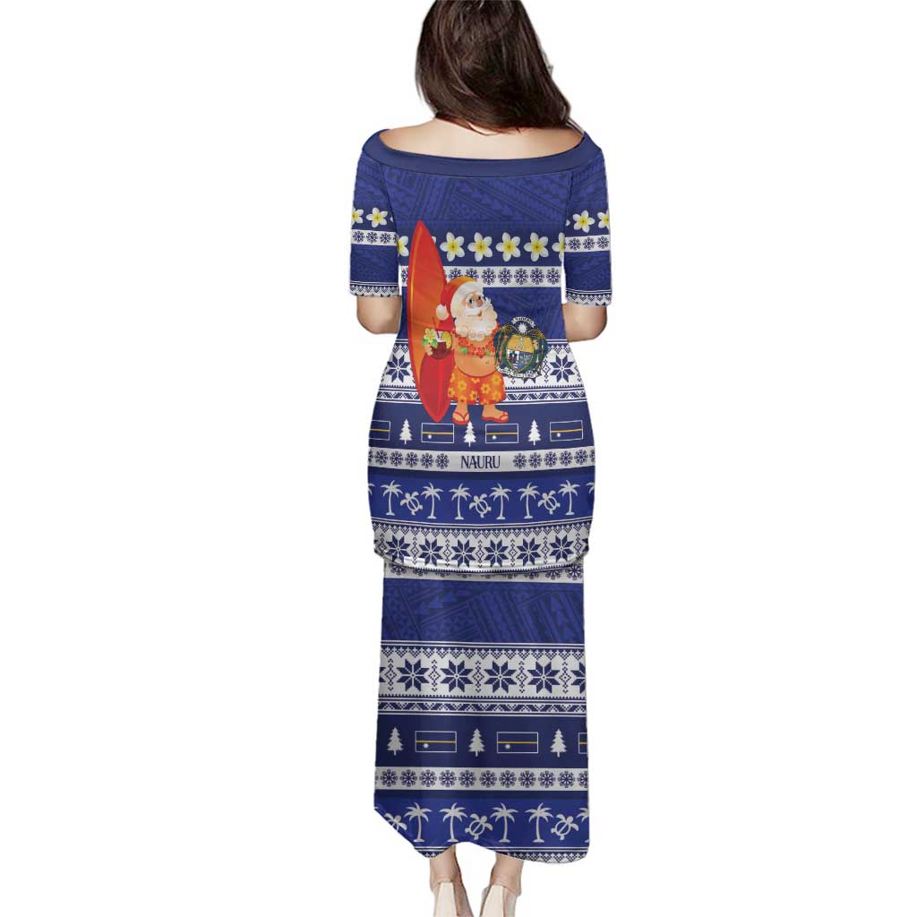 Nauru Christmas Family Matching Puletasi and Hawaiian Shirt Cute Santa Coat Of Arms Merry Xmas LT14 - Polynesian Pride