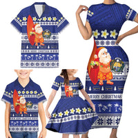 Nauru Christmas Family Matching Short Sleeve Bodycon Dress and Hawaiian Shirt Cute Santa Coat Of Arms Merry Xmas LT14 - Polynesian Pride