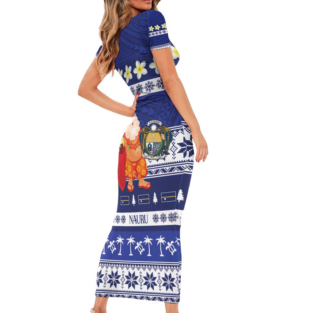 Nauru Christmas Family Matching Short Sleeve Bodycon Dress and Hawaiian Shirt Cute Santa Coat Of Arms Merry Xmas LT14 - Polynesian Pride