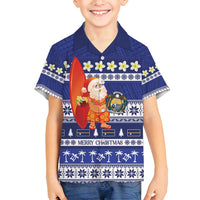 Nauru Christmas Family Matching Summer Maxi Dress and Hawaiian Shirt Cute Santa Coat Of Arms Merry Xmas LT14 Son's Shirt Navy Blue - Polynesian Pride