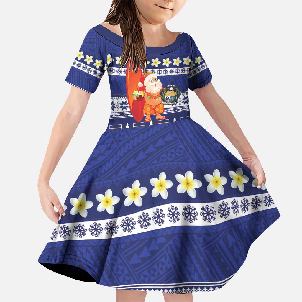 Nauru Christmas Family Matching Tank Maxi Dress and Hawaiian Shirt Cute Santa Coat Of Arms Merry Xmas LT14 Daughter's Dress Navy Blue - Polynesian Pride
